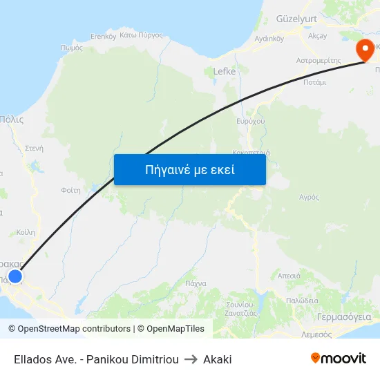 Ellados Ave. - Panikou Dimitriou to Akaki map