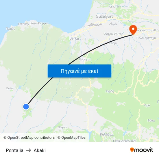 Pentalia to Akaki map