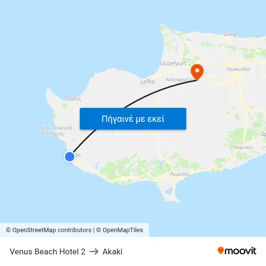 Venus Beach Hotel 2 to Akaki map