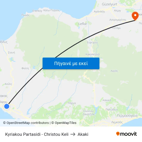 Kyriakou Partasidi - Christou Keli to Akaki map