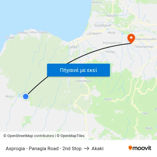 Asprogia - Panagia Road - 2nd Stop to Akaki map