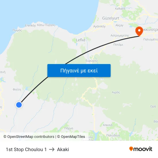 1st Stop Choulou 1 to Akaki map