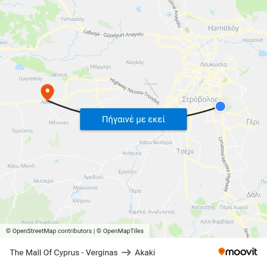 The Mall Of Cyprus - Verginas to Akaki map