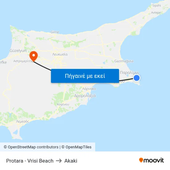 Protara - Vrisi Beach to Akaki map