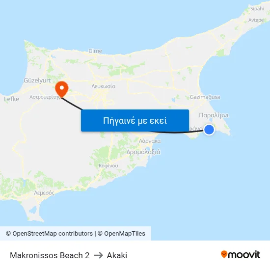 Makronissos Beach 2 to Akaki map