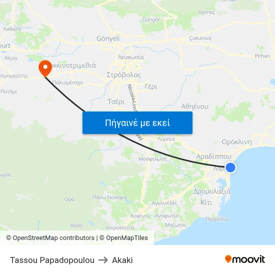 Tassou Papadopoulou to Akaki map