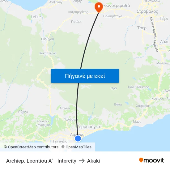 Archiep. Leontiou A´ - Intercity to Akaki map