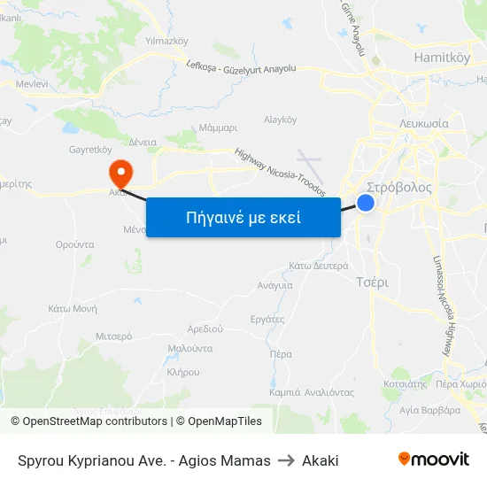 Spyrou Kyprianou Ave. -  Agios Mamas to Akaki map