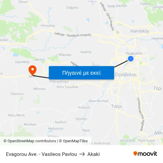 Evagorou Ave.  - Vasileos Pavlou to Akaki map