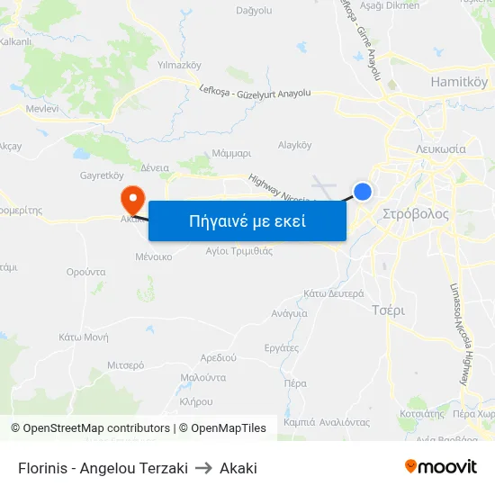 Florinis - Angelou Terzaki to Akaki map