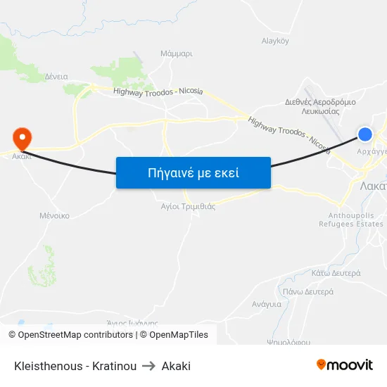 Kleisthenous - Kratinou to Akaki map