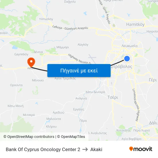 Bank Of Cyprus Oncology Center 2 to Akaki map