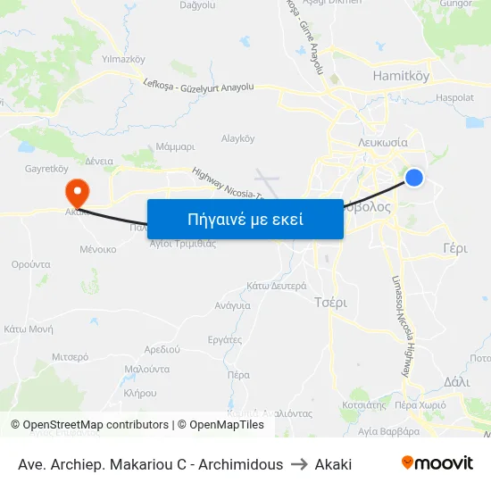 Ave. Archiep. Makariou C - Archimidous to Akaki map