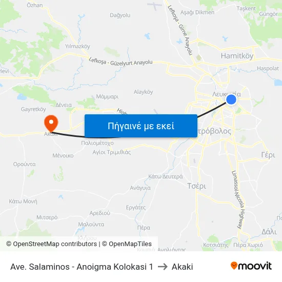 Ave. Salaminos - Anoigma Kolokasi 1 to Akaki map