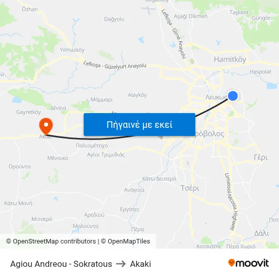 Agiou Andreou - Sokratous to Akaki map