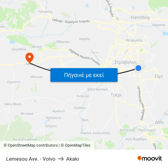 Lemesou Ave. - Volvo to Akaki map