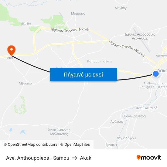 Ave. Anthoupoleos - Samou to Akaki map