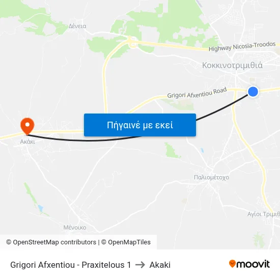 Grigori Afxentiou - Praxitelous 1 to Akaki map