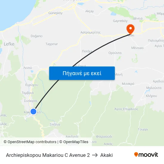 Archiepiskopou Makariou C Avenue 2 to Akaki map
