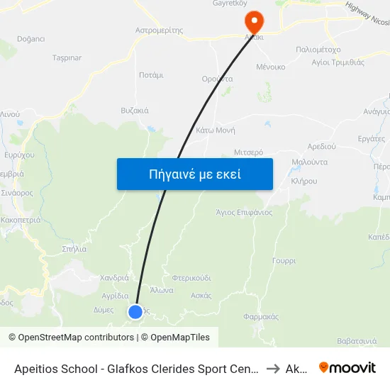Apeitios School - Glafkos Clerides Sport Centre 1 to Akaki map