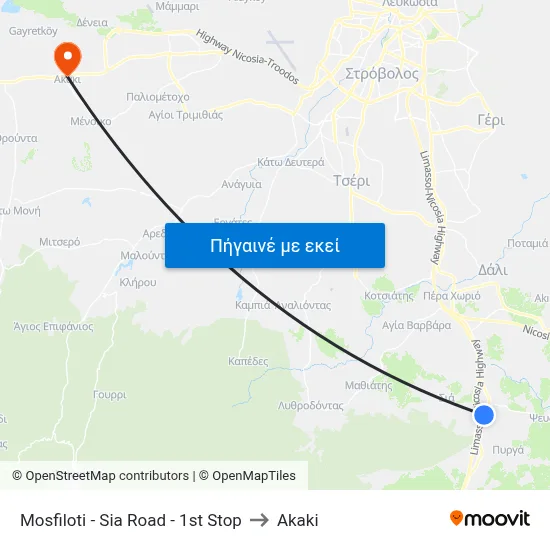 Mosfiloti - Sia Road - 1st Stop to Akaki map