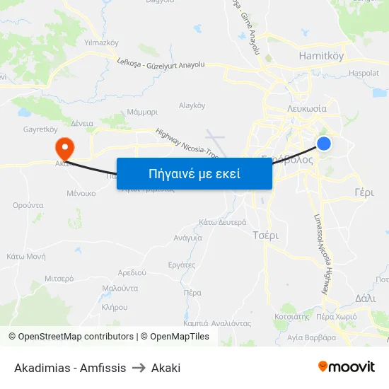 Akadimias - Amfissis to Akaki map