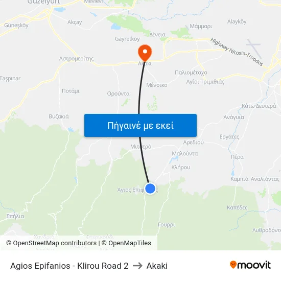 Agios Epifanios - Klirou Road 2 to Akaki map