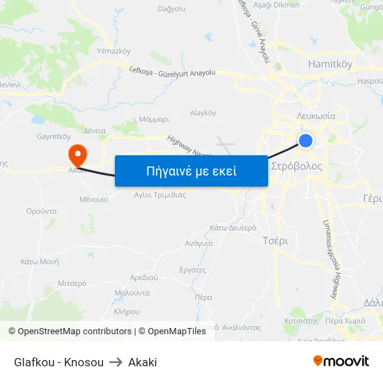 Glafkou - Knosou to Akaki map
