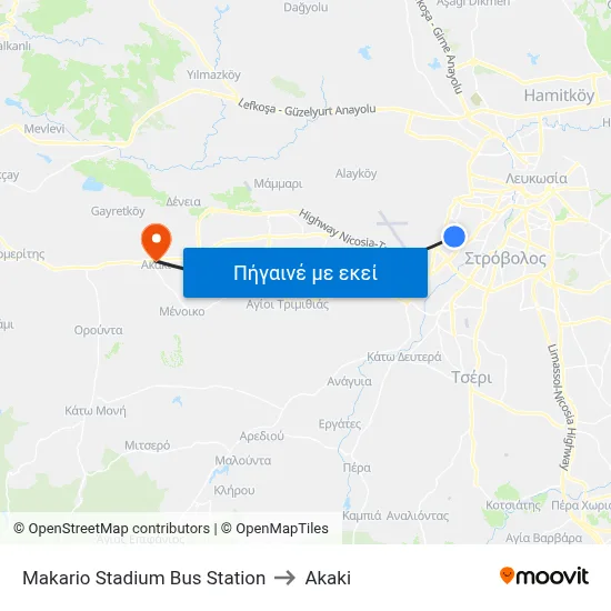 Makario Stadium Bus Station to Akaki map