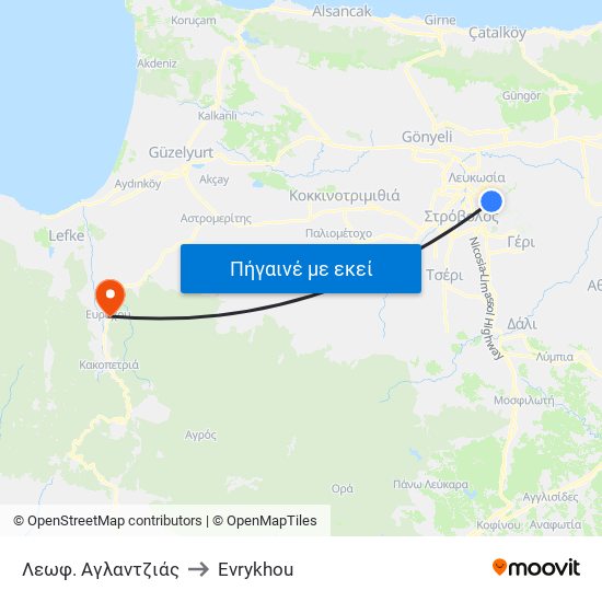 Λεωφ. Αγλαντζιάς to Evrykhou map