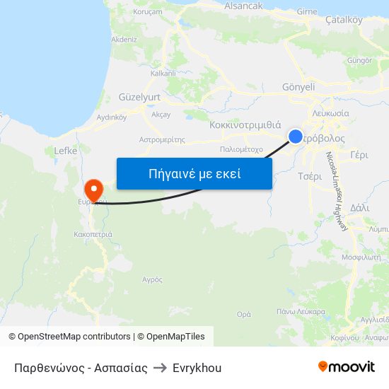 Παρθενώνος to Evrykhou map