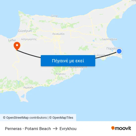 Perneras - Potami Beach to Evrykhou map