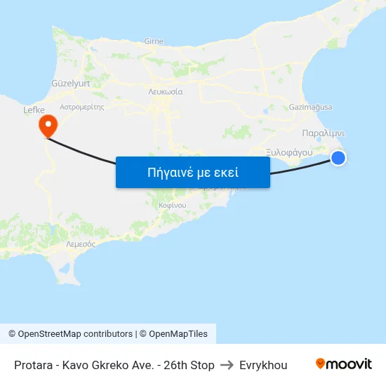 Protara - Kavo Gkreko Ave. - 26th Stop to Evrykhou map