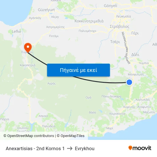 Anexartisias - 2nd Kornos 1 to Evrykhou map