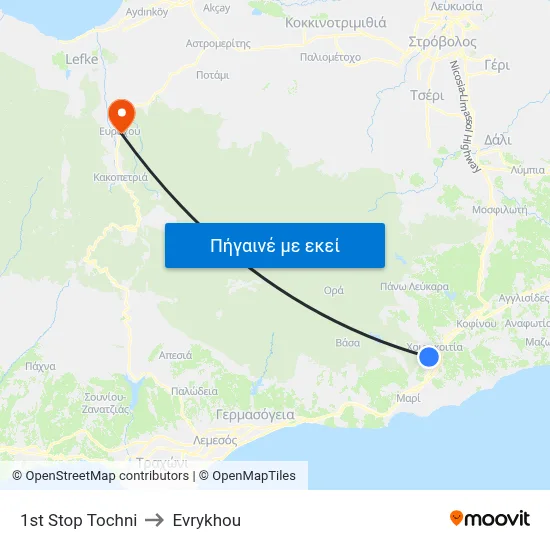 1st Stop Tochni to Evrykhou map