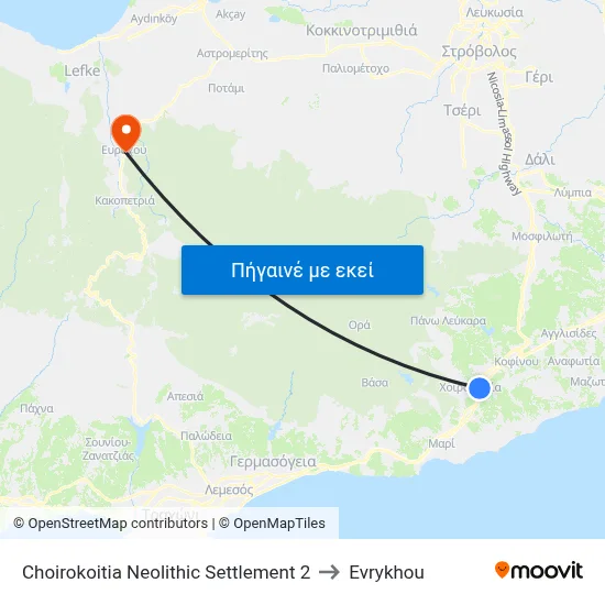 Choirokoitia Neolithic Settlement 2 to Evrykhou map