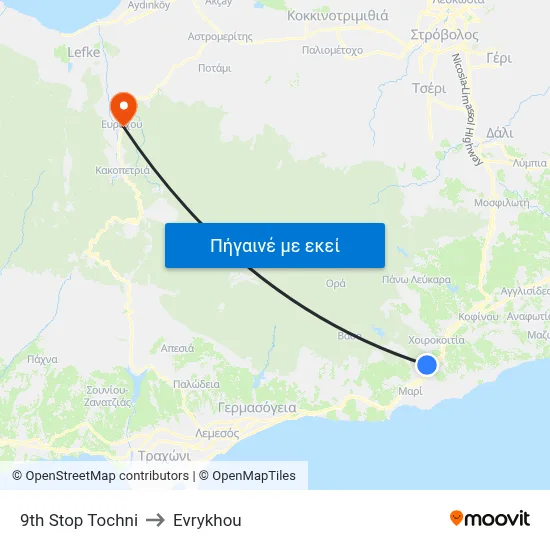 9th Stop Tochni to Evrykhou map