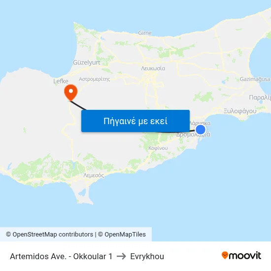Artemidos Ave. - Okkoular 1 to Evrykhou map