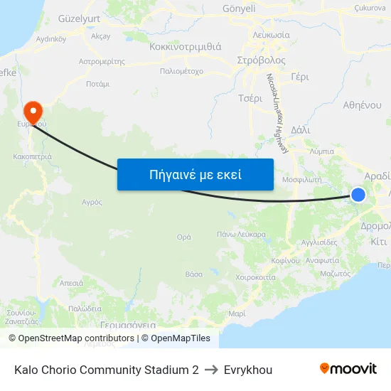 Kalo Chorio Community Stadium 2 to Evrykhou map