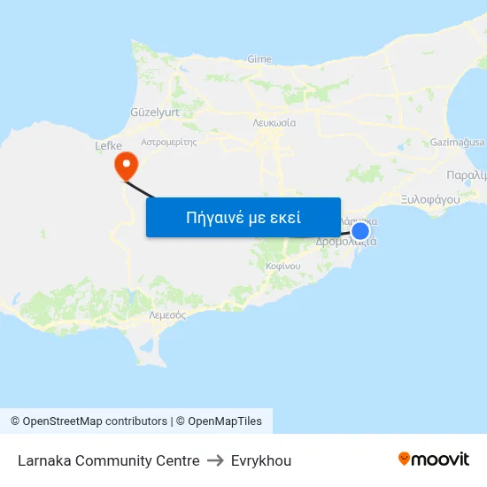 Larnaka Community Centre to Evrykhou map