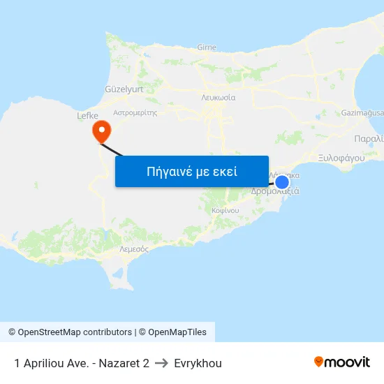 1 Apriliou Ave. - Nazaret 2 to Evrykhou map