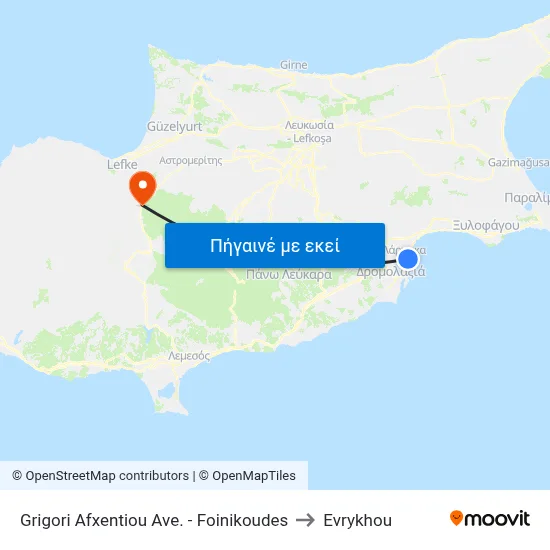 Grigori Afxentiou Ave. - Foinikoudes to Evrykhou map