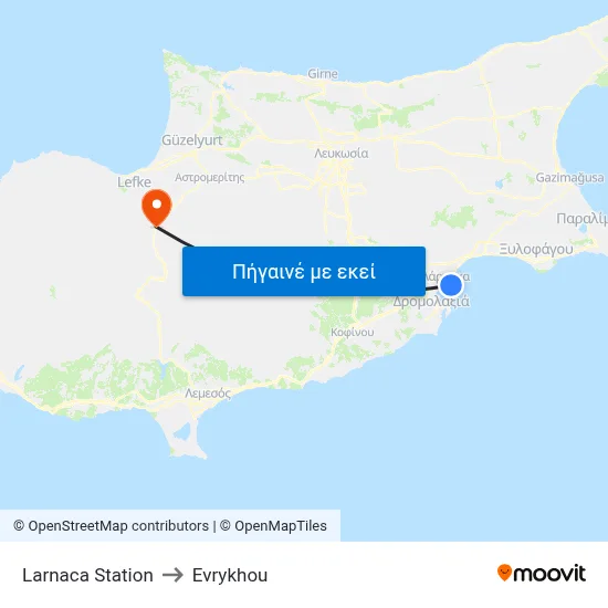 Larnaca Station to Evrykhou map