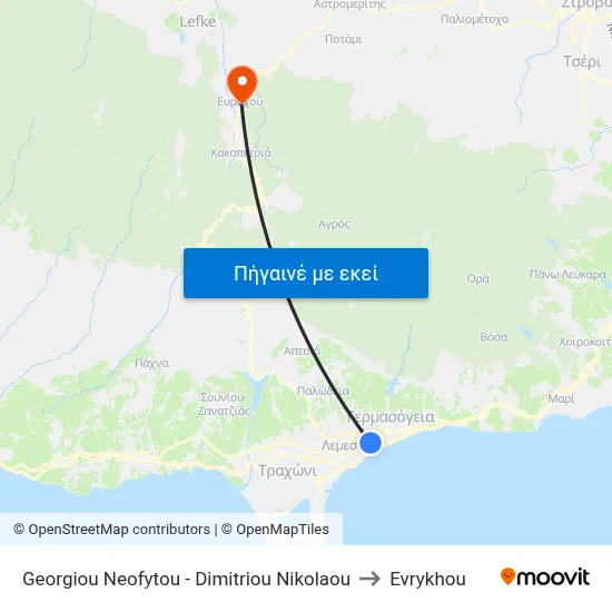 Georgiou Neofytou - Dimitriou Nikolaou to Evrykhou map