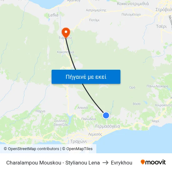 Charalampou Mouskou - Stylianou Lena to Evrykhou map