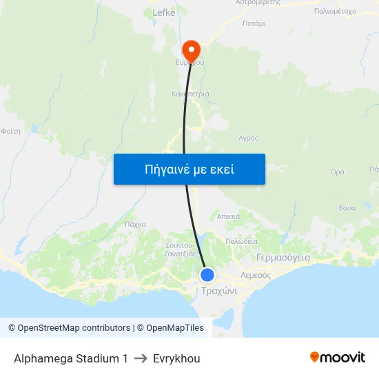 Alphamega Stadium 1 to Evrykhou map