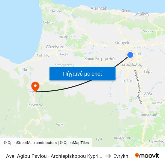 Ave. Agiou Pavlou - Archiepiskopou Kyprianou to Evrykhou map