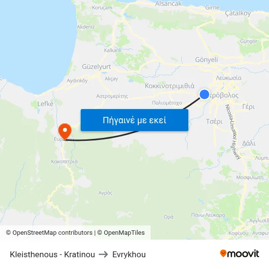 Kleisthenous - Kratinou to Evrykhou map