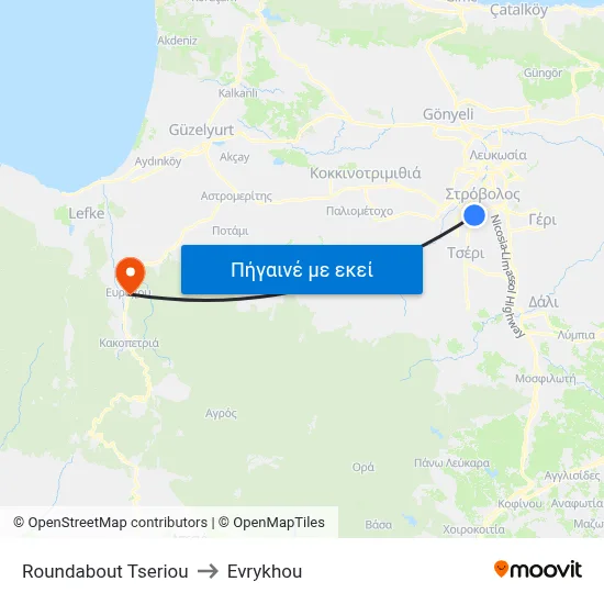 Roundabout Tseriou to Evrykhou map