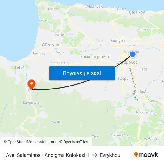 Ave. Salaminos - Anoigma Kolokasi 1 to Evrykhou map